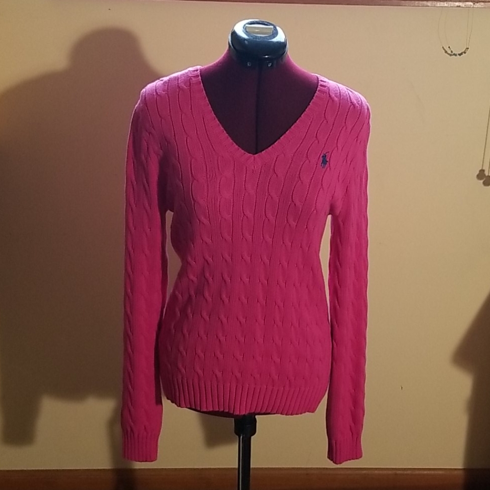 Ralph Lauren pink V neck sweater women's large (L)